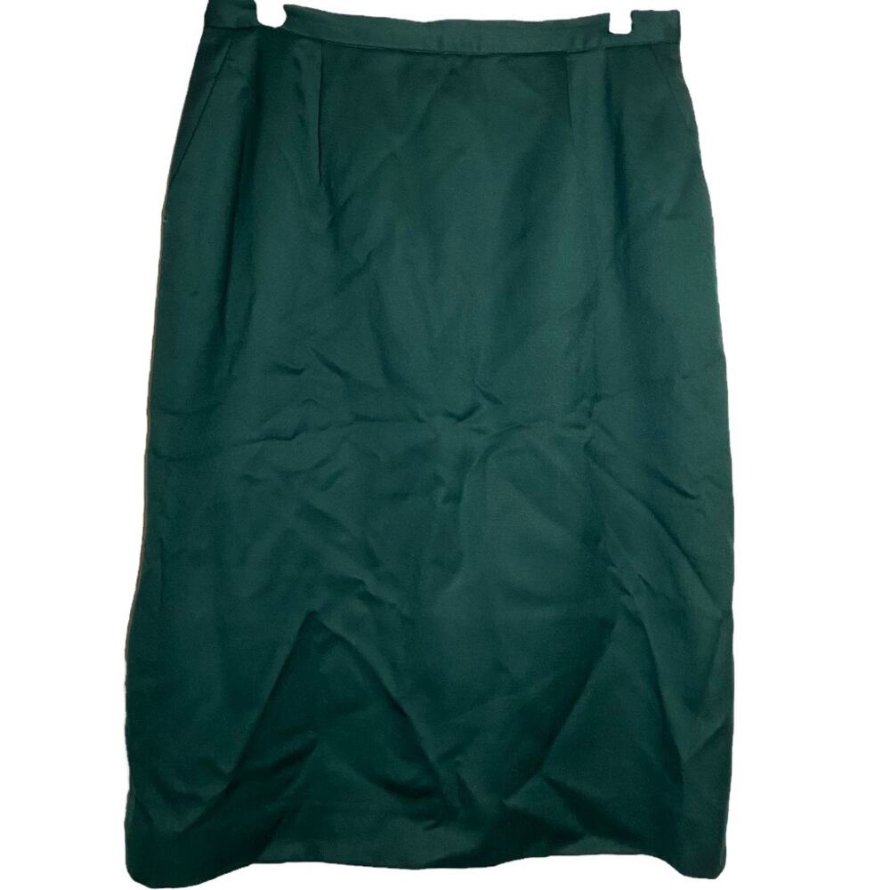 Vintage Pendleton 100% Wool Pencil Skirt 90s USA Knee Length Zip Green 12 32